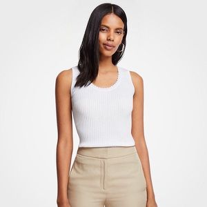 Ann Taylor White Lace Trim Scoop Neck Sweater Tank